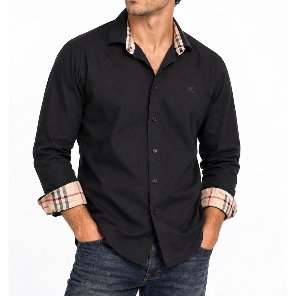 Burberry Brit Mens XXL Black Nova Check Cuff Long Sleeve Shirt